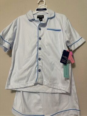 Freestyle White and Light Blue Striped Short-Sleeve Pajama Set